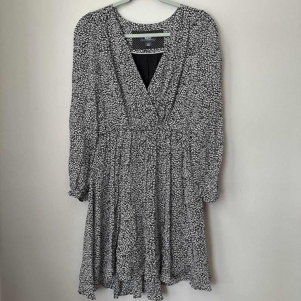 Anthropologie Maeve Blouson Dress Black White Print Circles XS Boho Dreamy